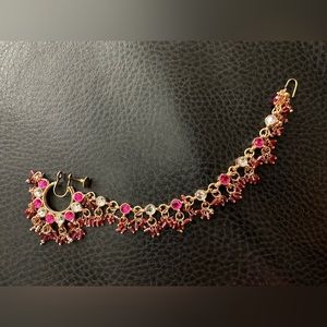 Indian jewelry bridal set. Rose gold plated Pink, White stones, polki beads.
